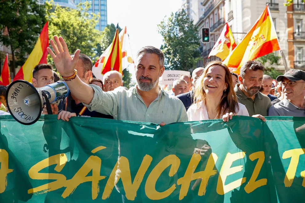 The president of VOX Santiago Abascal at a march against Pedro Sánchez