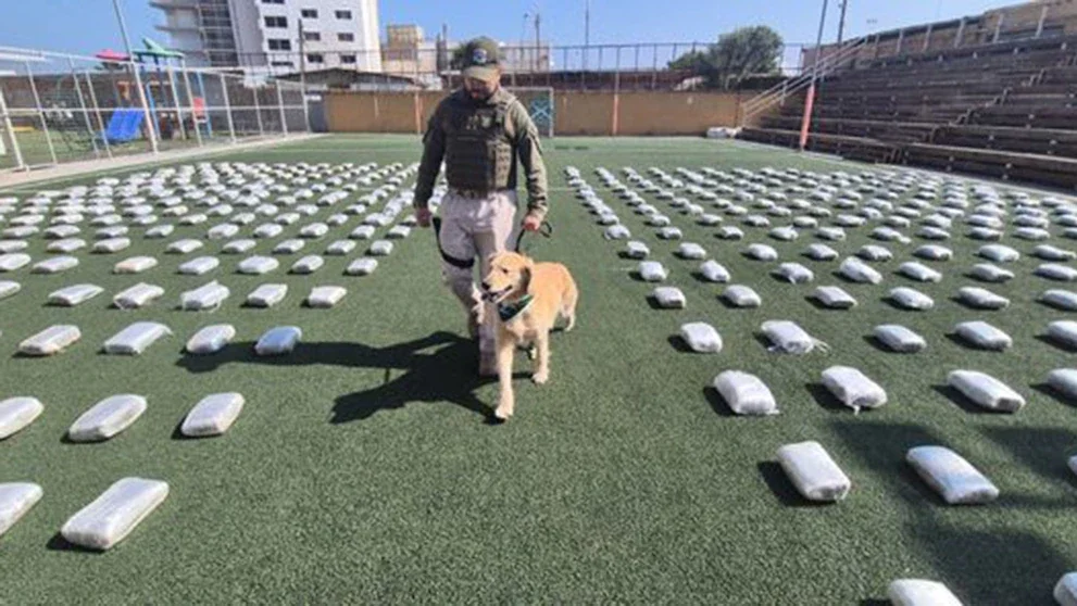 Chilean official alongside the seized drugs