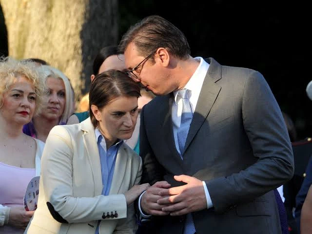 The new president of Serbia Ana Brnabić alongside former president Aleksandar Vučić