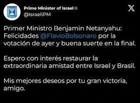 Saludo de Benjamin Netanyahu a Flávio Bolsonaro por su victoria electoral