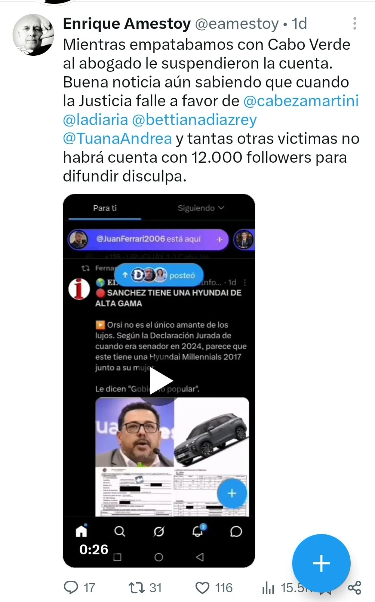 X account of hacker Enrique Amestoy