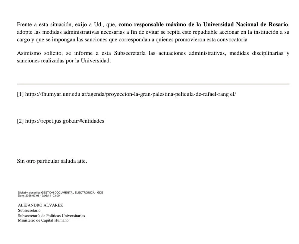 Fragmento del comunicado emitido por Alejandro Ciro Alvarez.