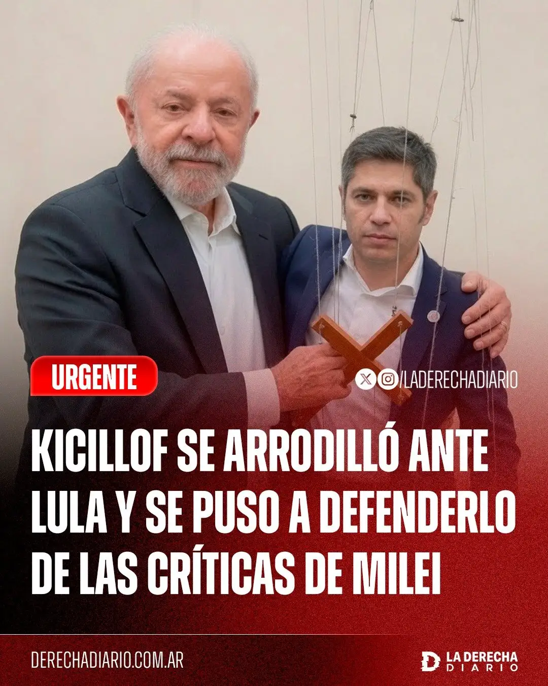 El gobernador comunista de Kicillof intento atentar contra la investidura presidencial de Milei.