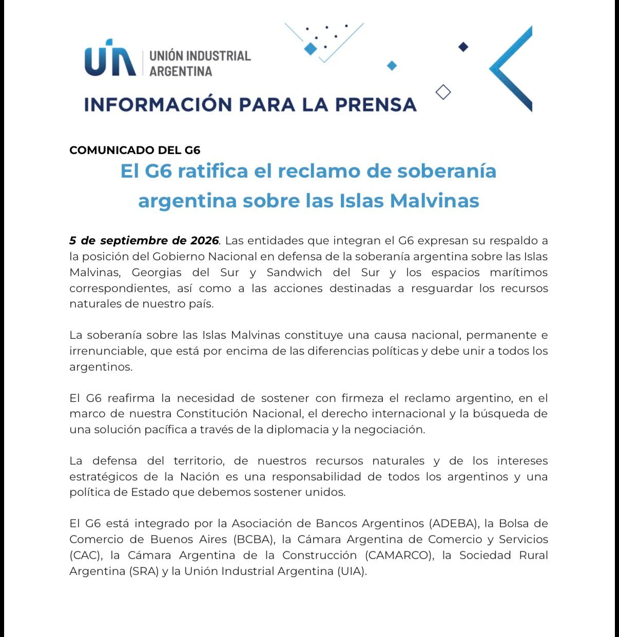 Fragment of one of the statements issued by the G6 parties.