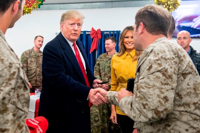 Trump visits the troops in Iraq during his first term