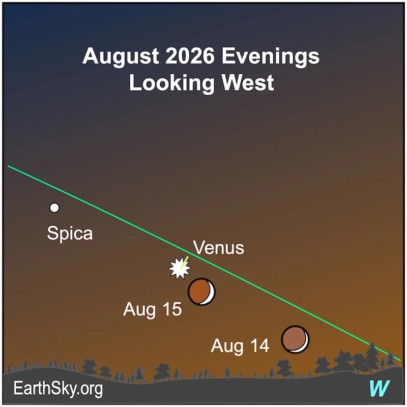 Venus estará más lejos de la puesta de sol —en su máxima elongación— los días 14 y 15 de agosto.