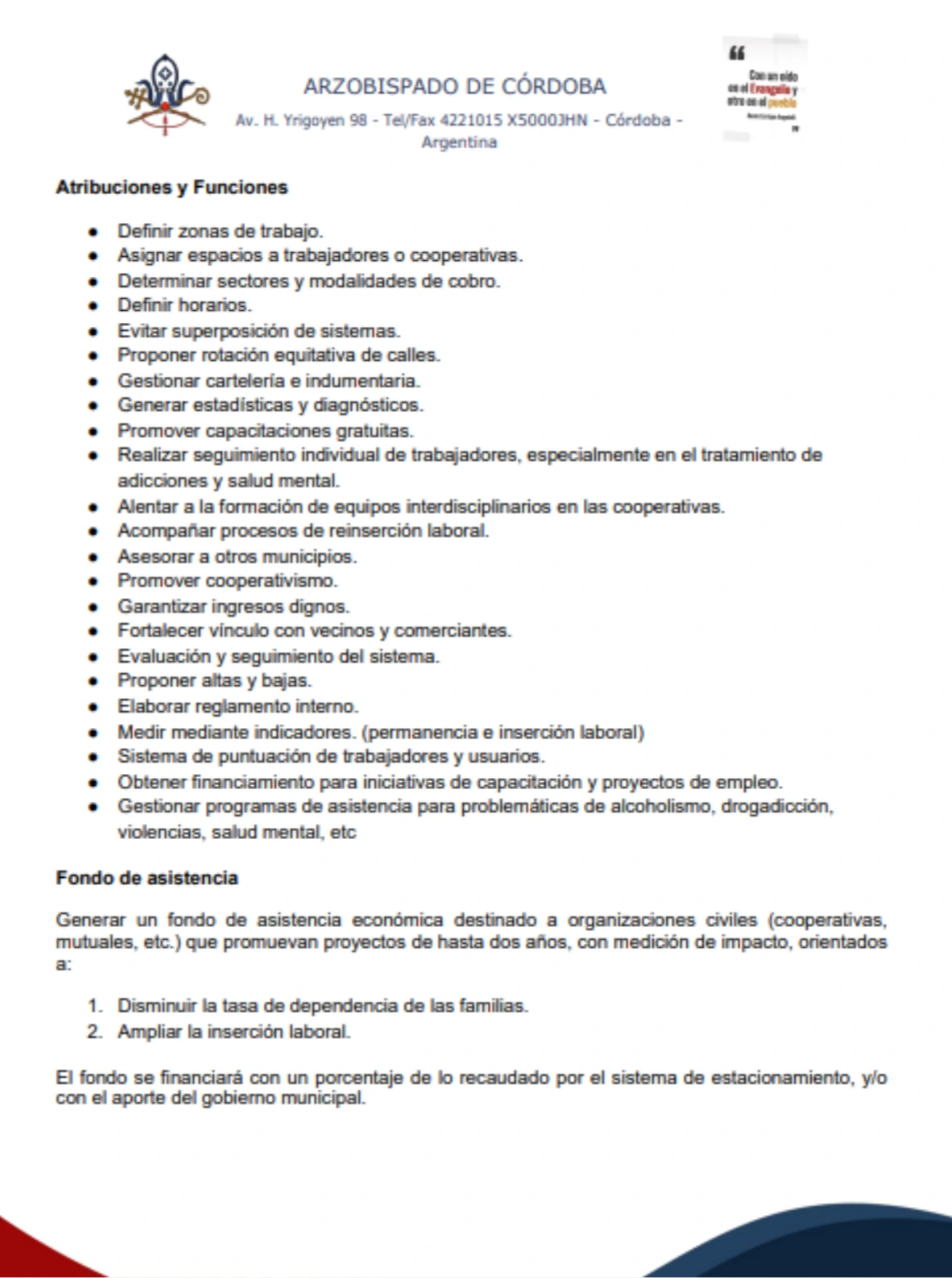 Comunicado oficial del Arzobispado de Córdoba donde plantea su propuesta alternativa a la prohibición.
