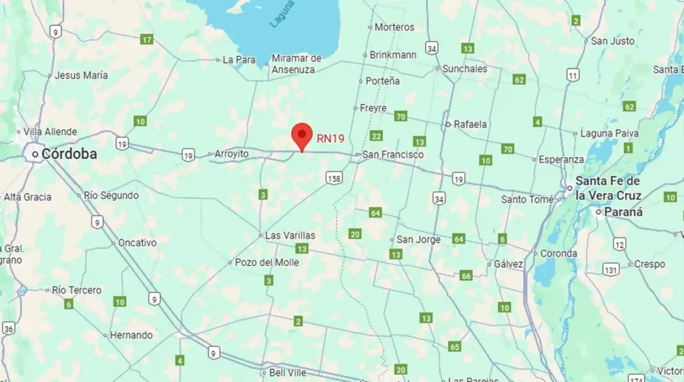 La Ruta Nacional 19 une Córdoba capital con San Francisco y la provincia de Santa Fe