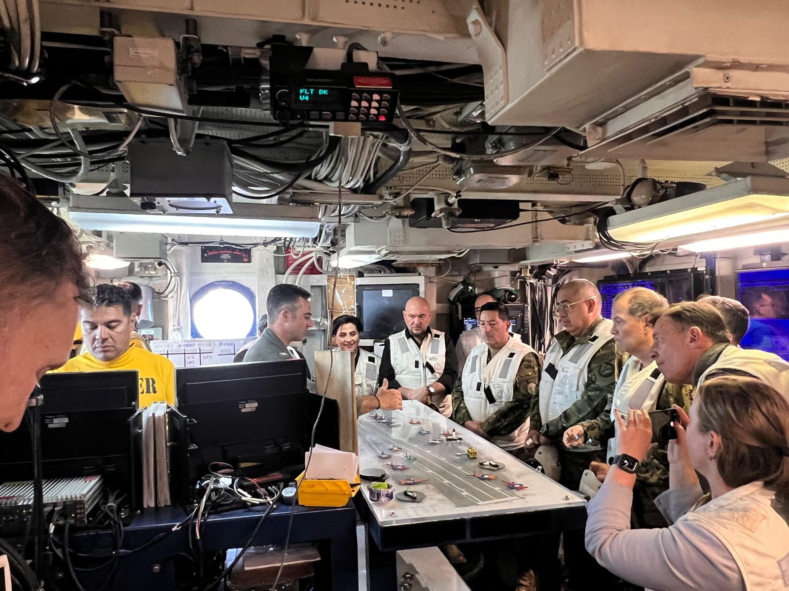 Ecuadorian delegation inspects the operation of the USS Nimitz.