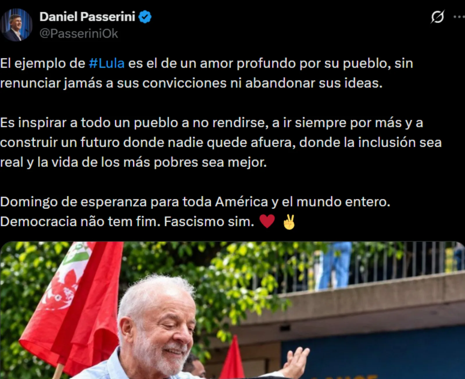 La publicación de Daniel Passerini en la red social X.