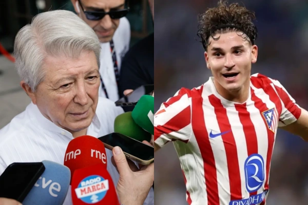 El presidente del Atlético Madrid fue contundente sobre el futuro de Julián Álvarez: 'Hasta que no le diga, no se va'