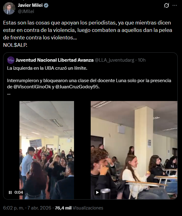 El presidente Milei se pronunció en X.