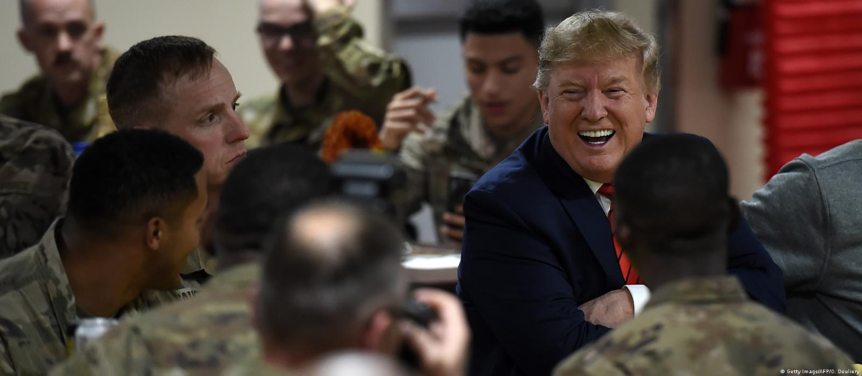 Trump visiting the troops in Afghanistan during his first term