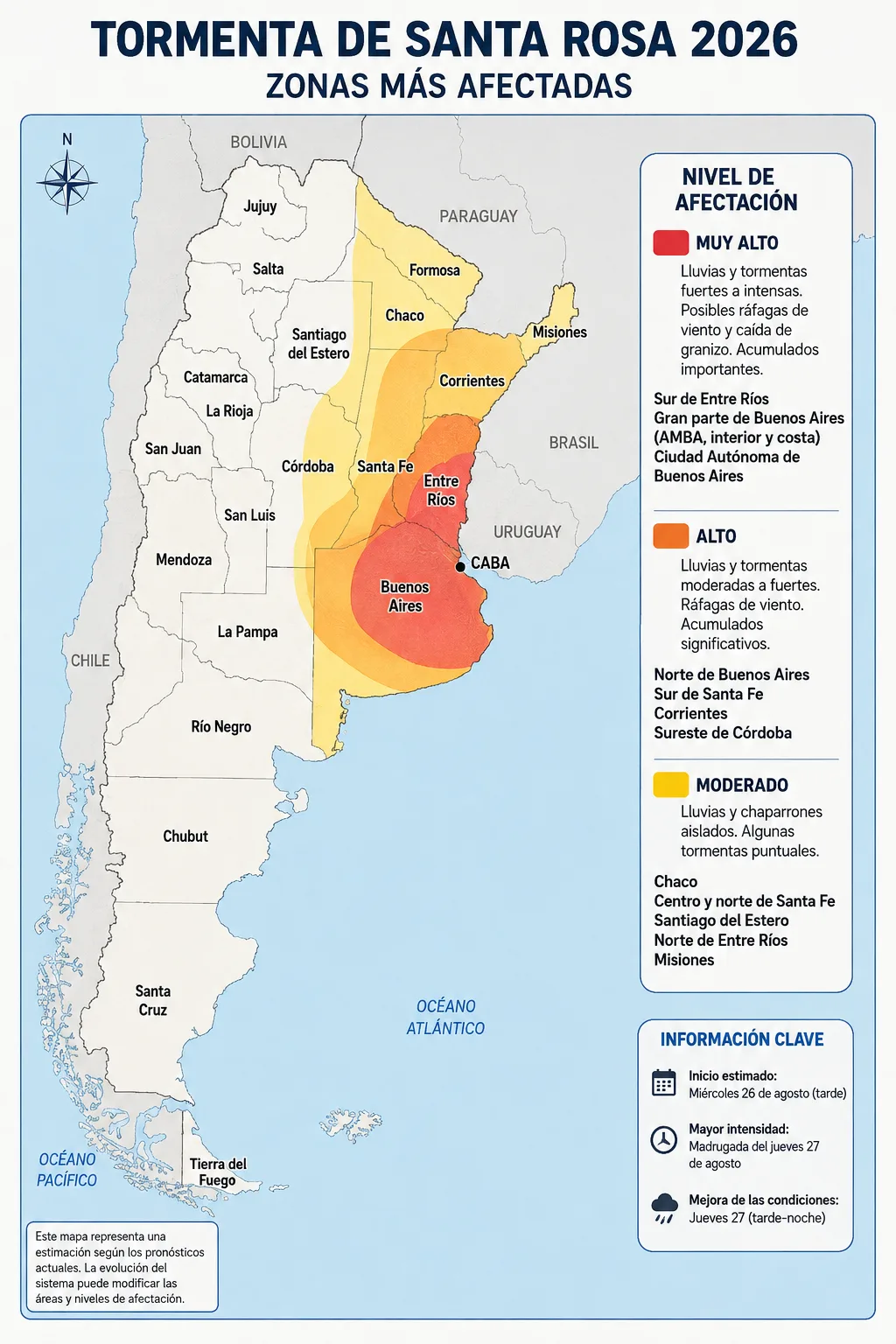 Mapa con las zonas más afectadas por la tormenta de Santa Rosa