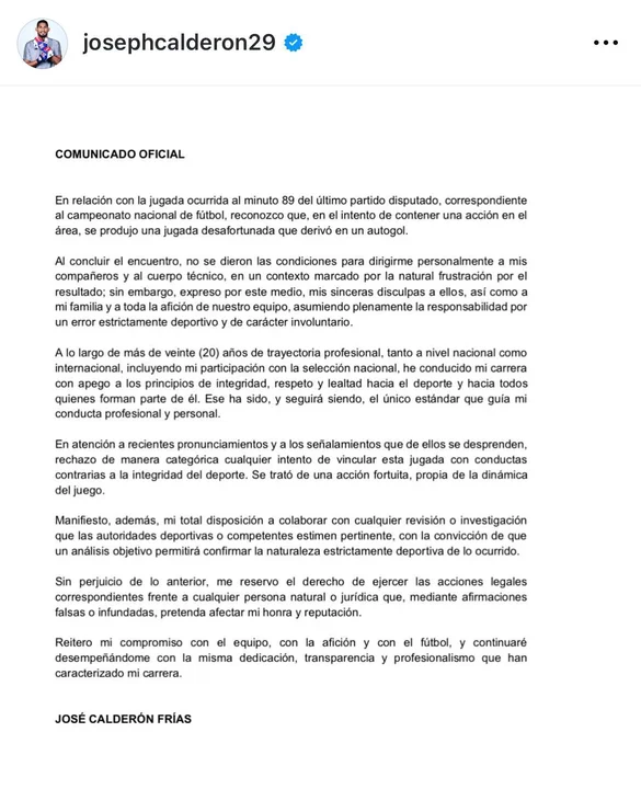 Calderón's statement after the accusations
