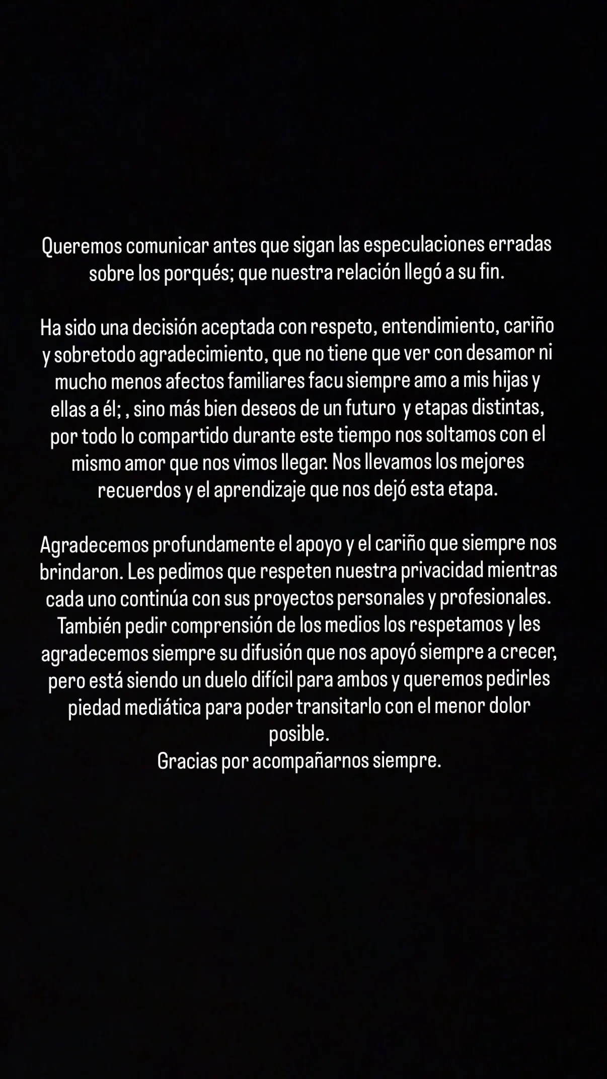 The statement in which they announced the definitive separation