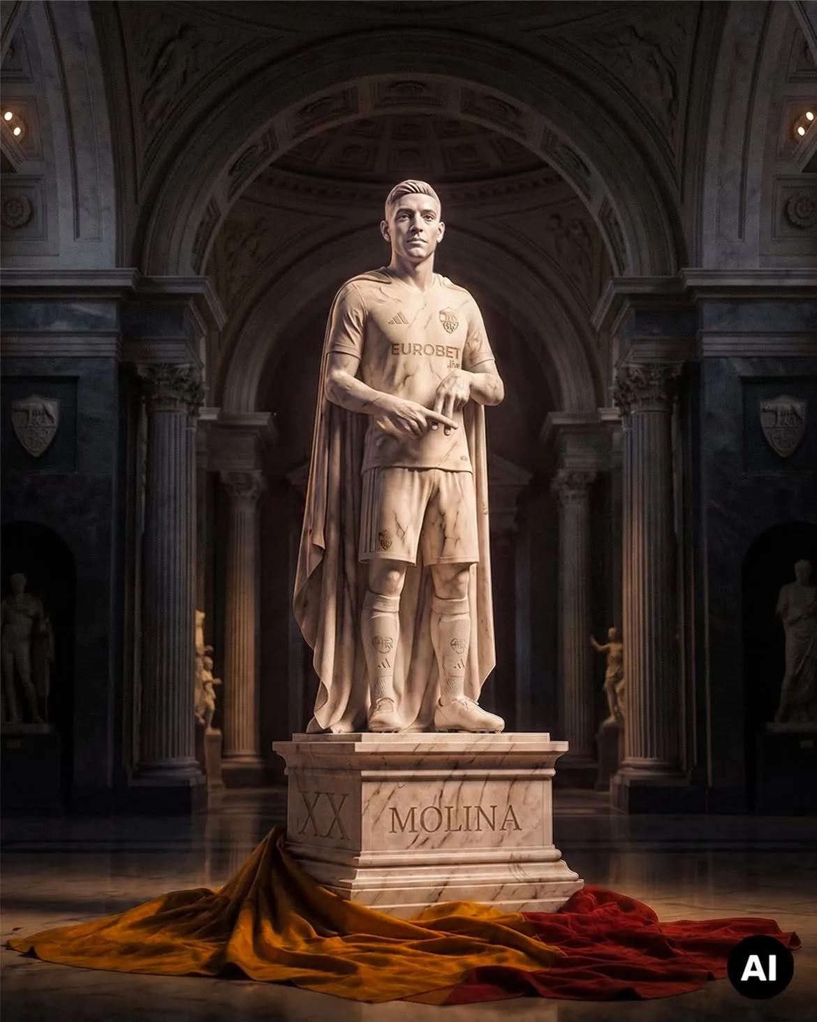 The image of the Molina statue created with AI shared by Roma