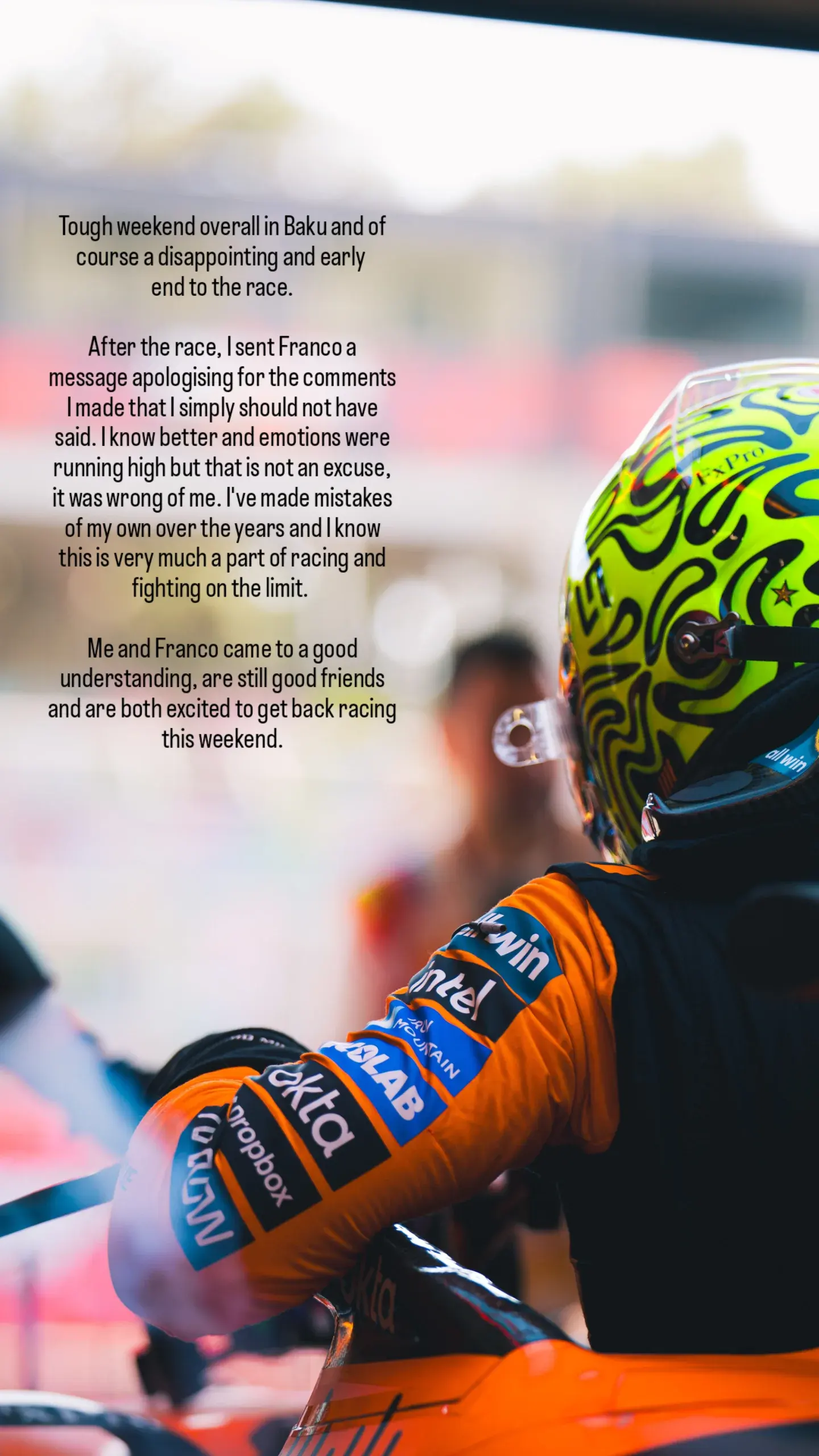 The story of Lando Norris apologizing to Colapinto