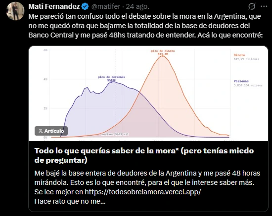 El análisis de Matías Fernández que destruyó todo el relato de la morosidad.