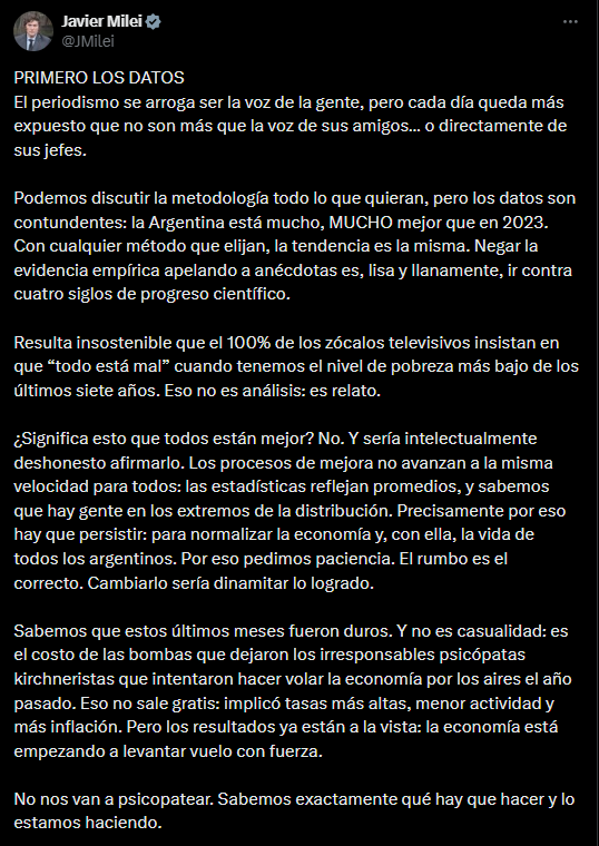 El mensaje de Milei.