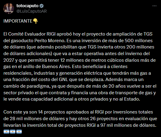 El mensaje de Luis Caputo.