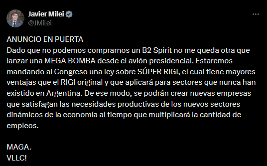 El mensaje de Milei.
