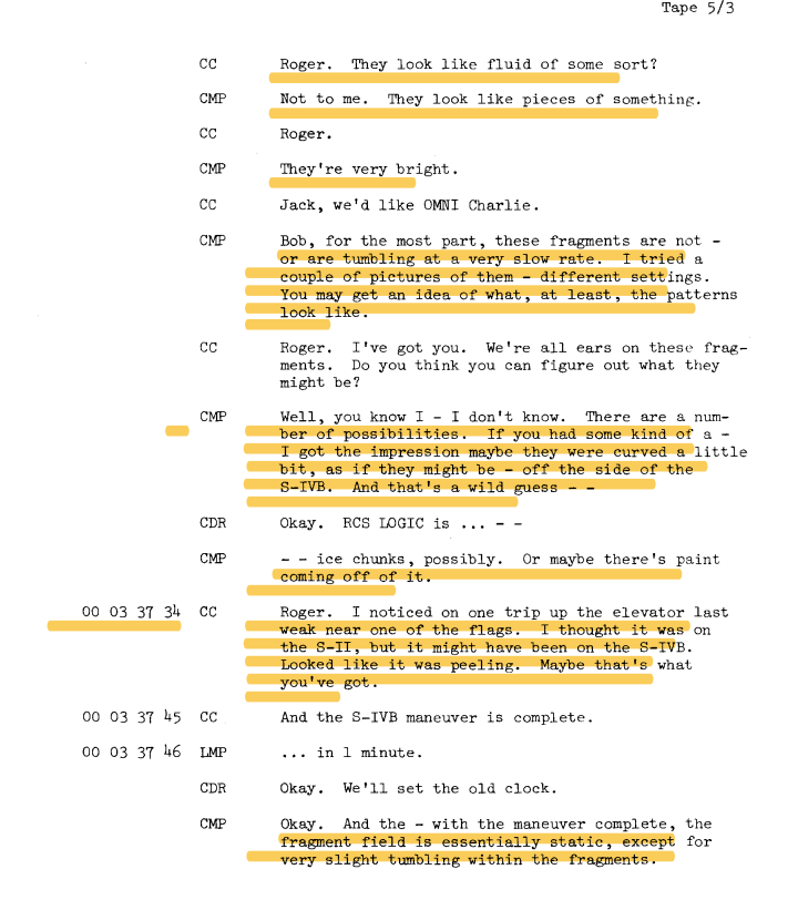 The dialogue between astronauts.