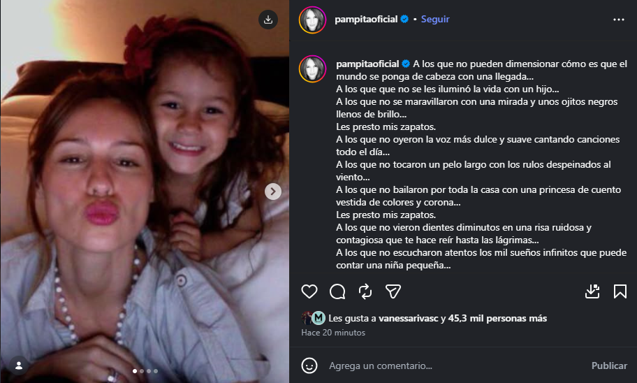 El sentido posteo que Pampita compartió en su cuenta de Instagram