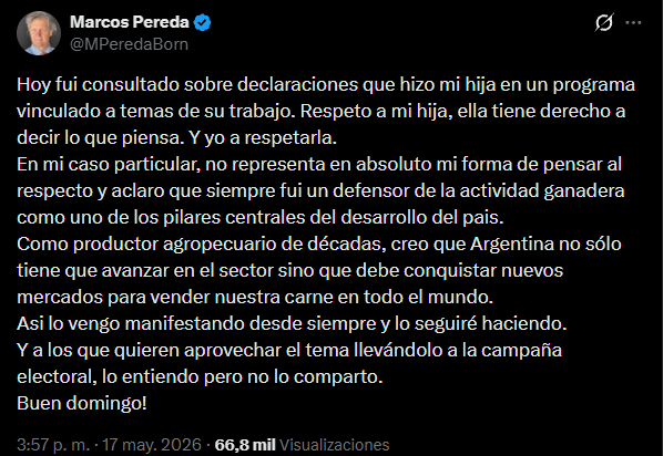 La declaración del vicepresidente de la rural luego de ser expuesto.