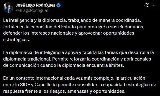 The message from the Undersecretary of State Intelligence.