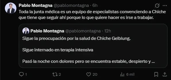 Chiche se querría ir a trabajar tras estar en terapia intensiva