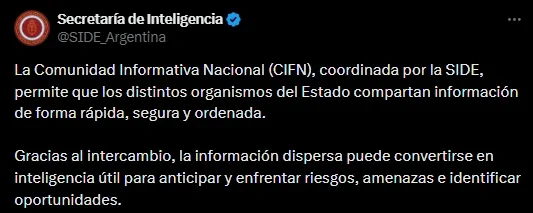 El mensaje de la SIDE.