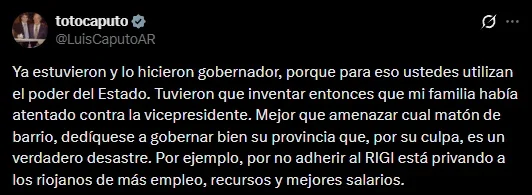 El mensaje de Toto Caputo.