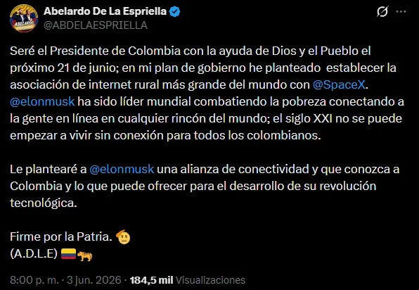 El anuncio de Abelardo en su cuenta de la red social X.