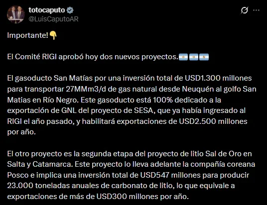 El mensaje de Luis Caputo.