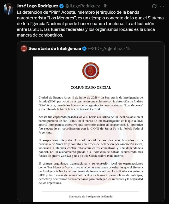 José Lago's post on his social media