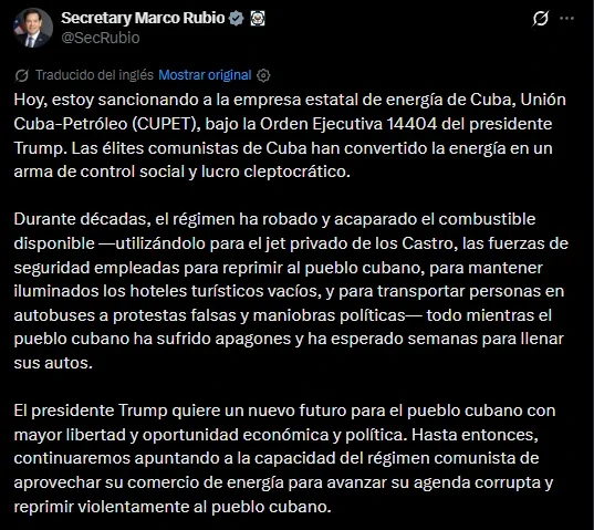 El mensaje de Marco Rubio.