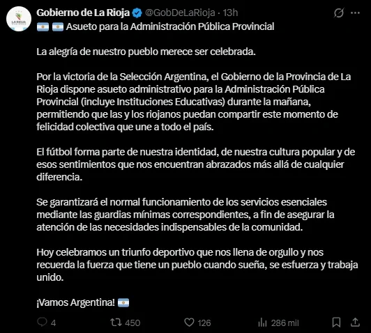 El comunicado del Gobierno de La Rioja