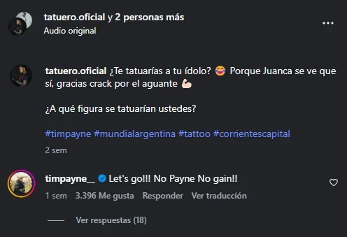 Tim Payne's reaction on Instagram