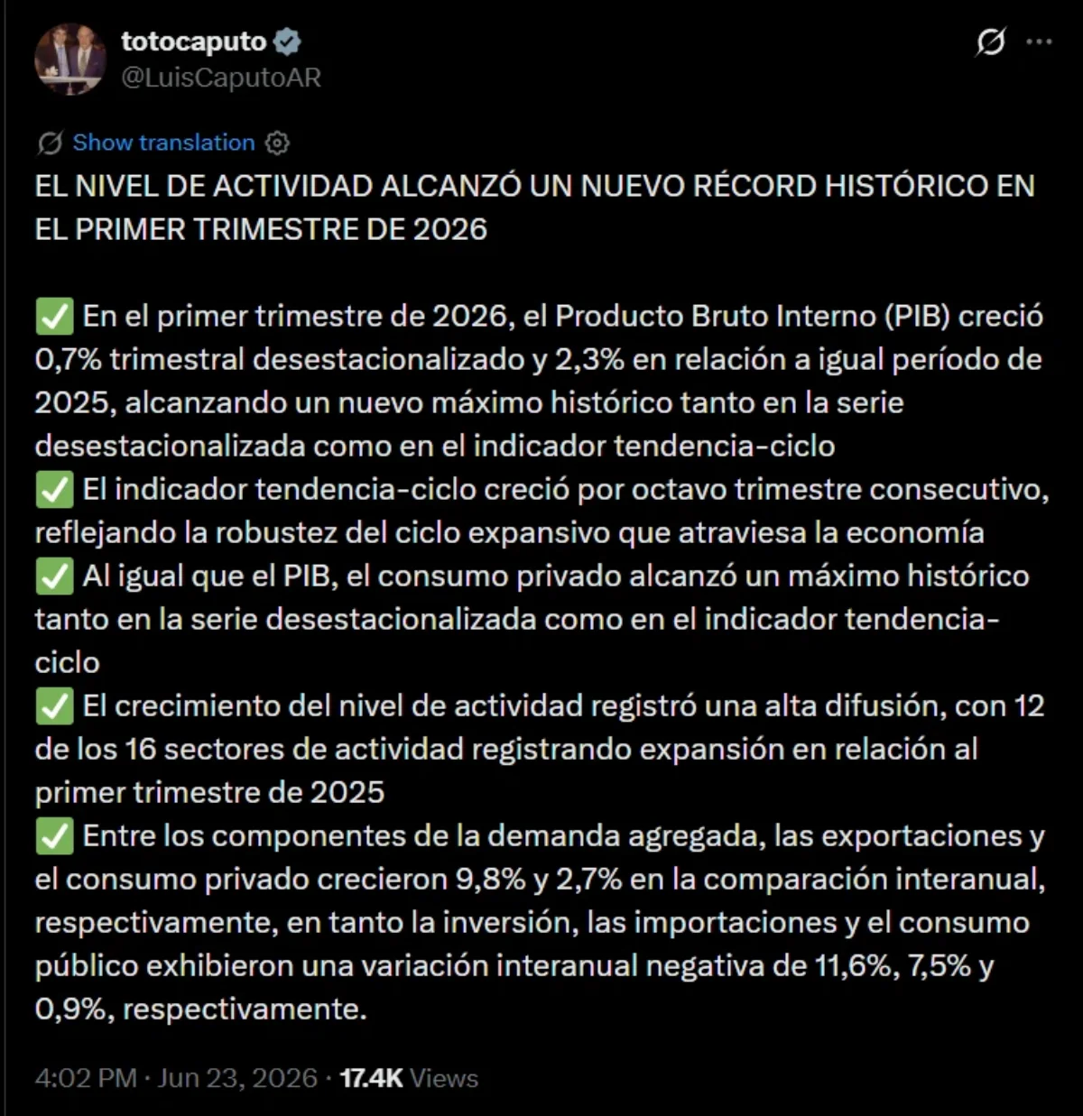 Luis Caputo en X: