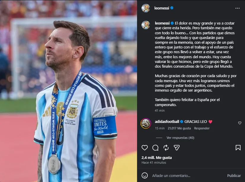 El posteo de Messi en Instagram