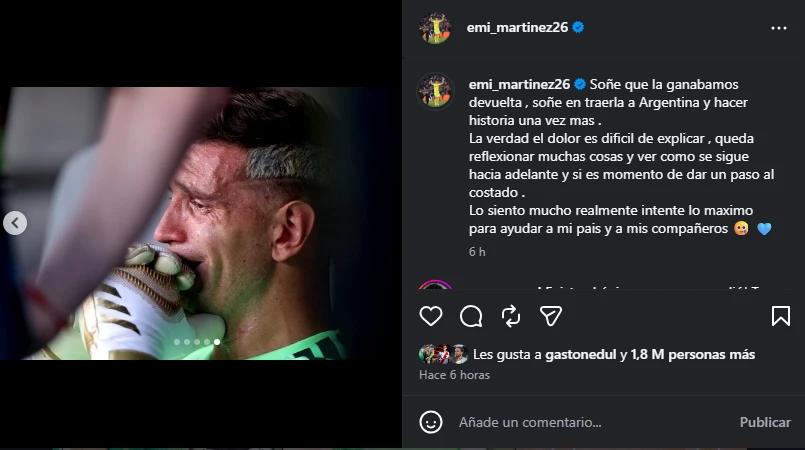 El posteo del Dibu Martínez en Instagram