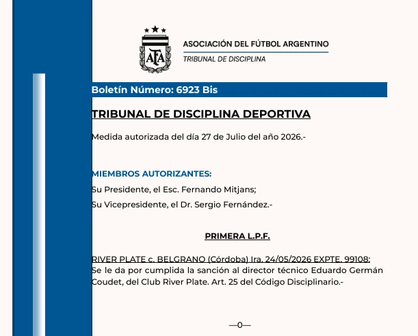 La resolución de la AFA sobre la sanción de Coudet