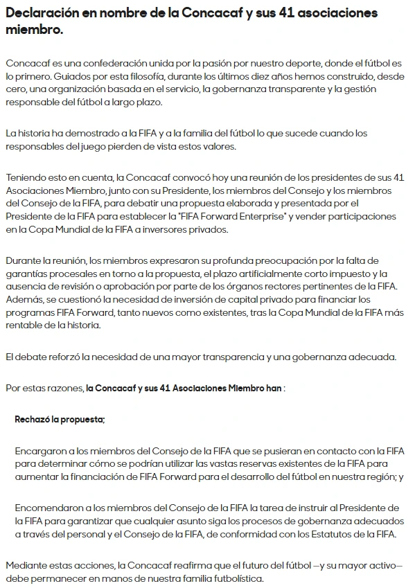 El comunicado de la CONCACAF