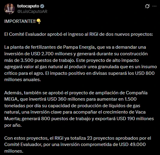 El mensaje de Luis Caputo.