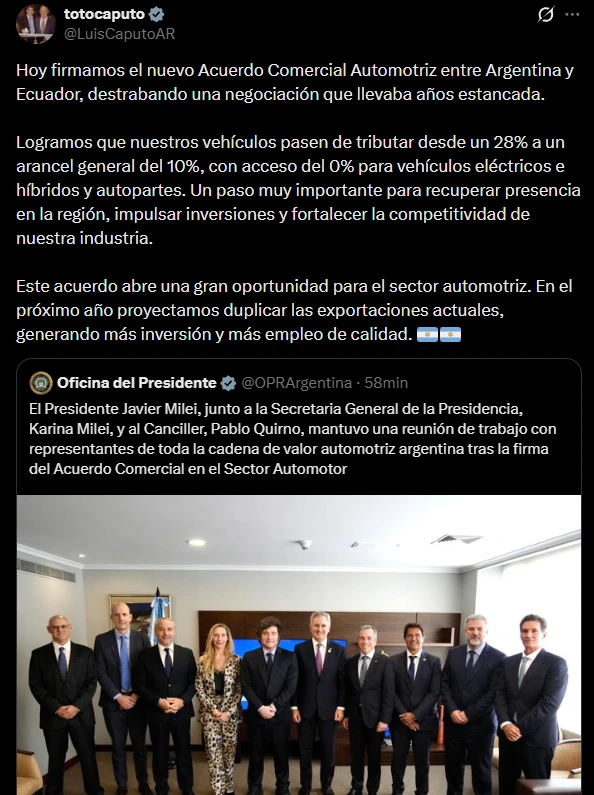 El post del ministro de Economía en X.