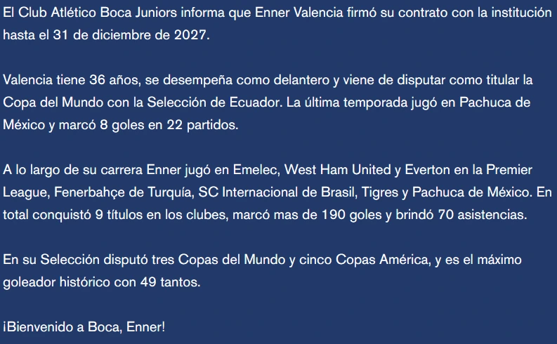 El comunicado de Boca sobre la incorporación de Enner Valencia