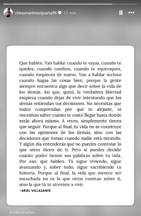 El posteo de Martínez Quarta en Instagram
