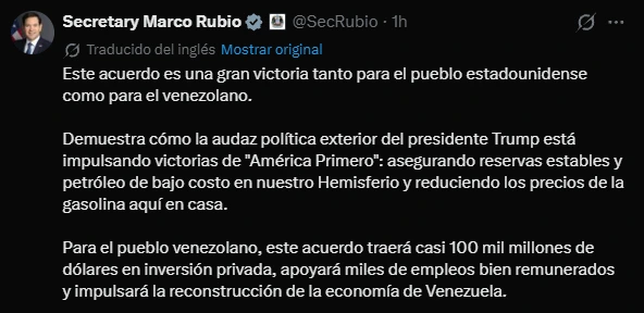 Marco Rubio's post about it on X.