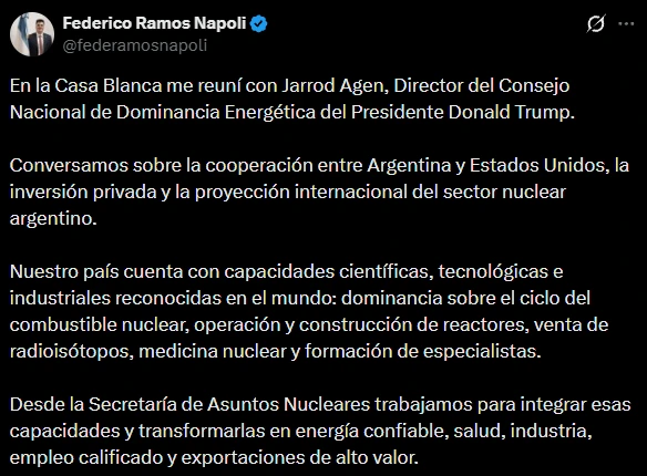 Federico Ramos Napoli se expresó sobre el encuentro en su cuenta de X.